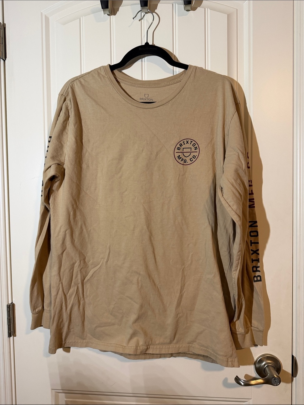 Brixton Long Sleeve Crewneck Shirt in Khaki Tan with Black Logo size XL